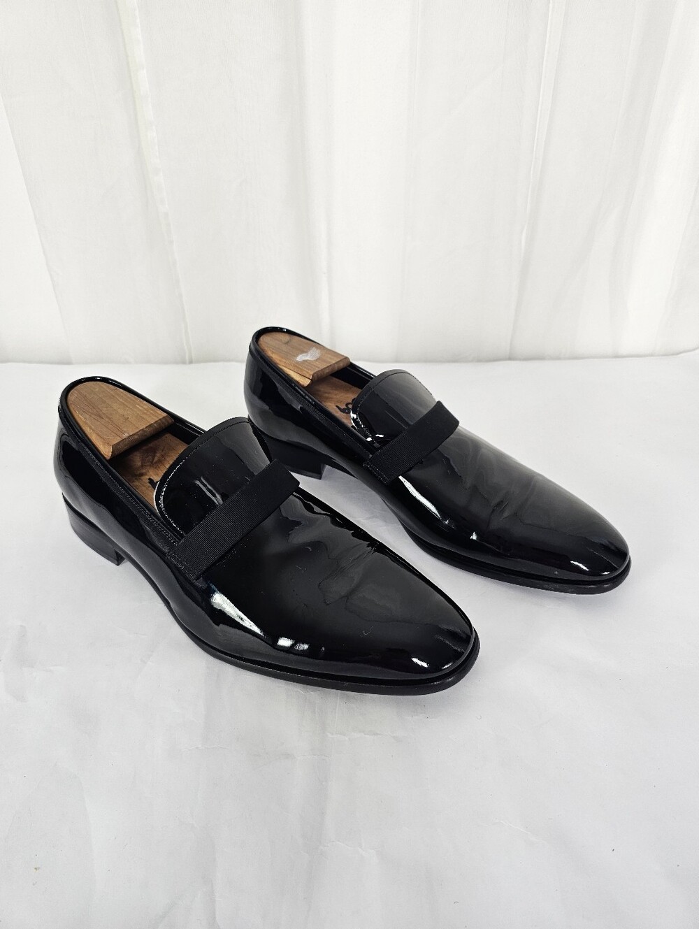 Salvatore Ferragamo Antoane Black Patent Leather Tuxedo Loafers 10.5 EEE
